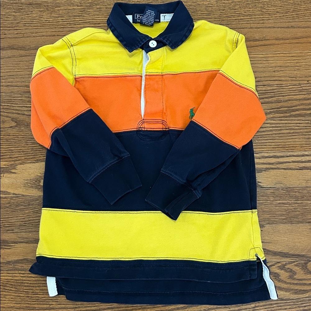 Polo Ralph Lauren Rugby Shirt Kids 4T Yellow, Orange & Navy Striped Long Sleeve - Picture 10 of 10